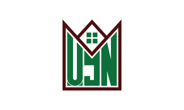 UJN initial letter real estate builders logo design vector. construction, housing, home marker, property, building, apartment, flat, compartment, business, corporate, house rent, rental, commercial