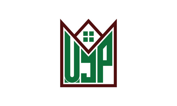 UJP initial letter real estate builders logo design vector. construction, housing, home marker, property, building, apartment, flat, compartment, business, corporate, house rent, rental, commercial