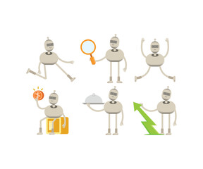 robot characters in various poses vector illustration