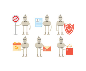 robot characters in various poses vector illustration