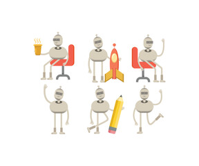 robot characters in various poses vector illustration