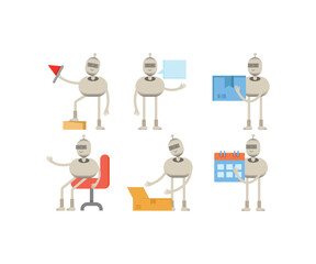 robot characters in various poses vector illustration