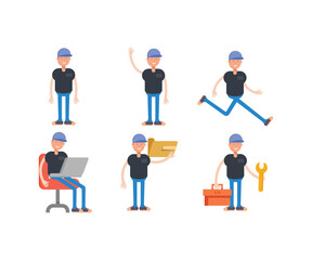 Obraz na płótnie Canvas boy with cap characters in various poses set vector illustration
