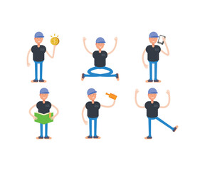 boy with cap characters in various poses set vector illustration
