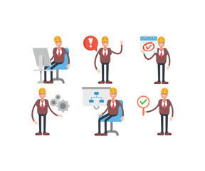 engineer characters in various poses icons set vector illustration