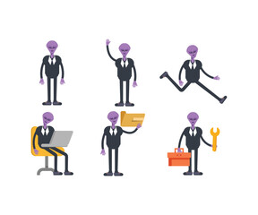 alien in suit characters set vector illustration