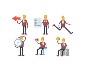 engineer characters in various poses icons set vector illustration