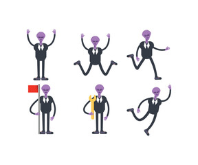 alien in suit characters set vector illustration