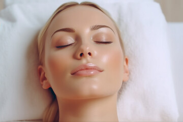 Close up of a woman's face showing calmness and relaxation in a spa.