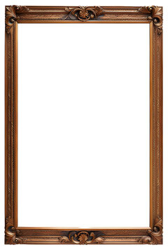 antique wooden picture frame isolated on transparent background
