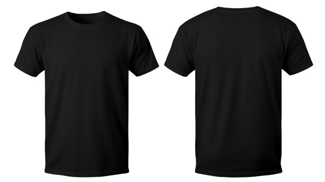 Front and back views of a young man in a black t-shirt isolated cut-out object with on transparent background, PNG file Mockup for design