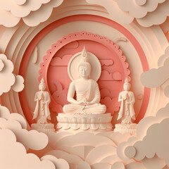 Calm Buddha Statues in Celestial Cloud Ambience - 760571712
