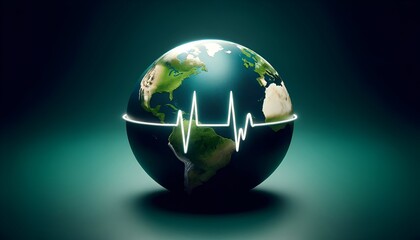 Realistic illustration for world health day  with earth globe surrounded by a heartbeat line. - obrazy, fototapety, plakaty