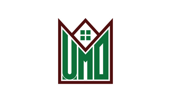 UMO initial letter real estate builders logo design vector. construction, housing, home marker, property, building, apartment, flat, compartment, business, corporate, house rent, rental, commercial
