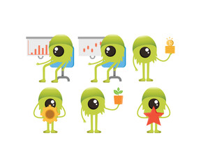 cute monster characters in various poses poses set vector illustration