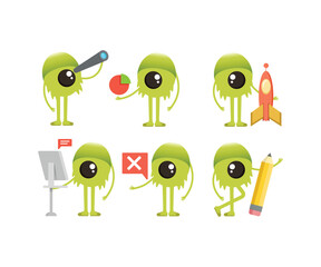 cute monster characters in various poses poses set vector illustration