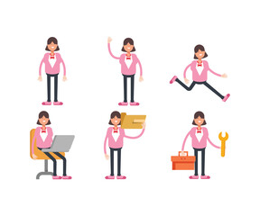 woman characters in various poses icons set vector illustration
