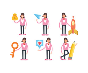Fototapeta premium woman characters in various poses icons set vector illustration