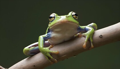 A Frog With Its Fingers Spread Wide Gripping A Br - obrazy, fototapety, plakaty