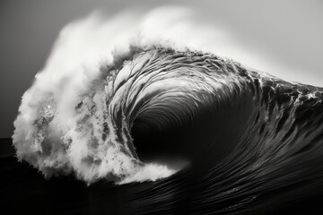 Monochrome onii kei ocean wave, energetic spray painted realism with detailed watercolors