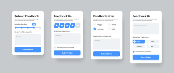 Client feedback and review web and mobile app ui form layout template in four variations