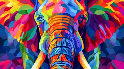 Foto op Plexiglas A colorful elephant with a rainbow pattern on its face. The elephant is painted in a way that it looks like it is looking at the camera © Kowit