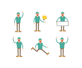 man wearing cap characters set vector illustration