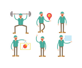 man wearing cap characters set vector illustration