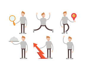 man in turtleneck shirt characters set vector illustration