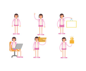 woman office worker character in various poses vector illustration