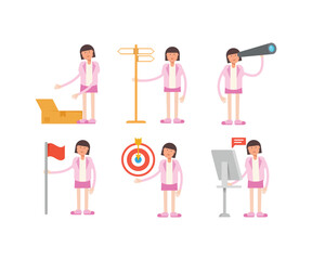 woman office worker character in various poses vector illustration