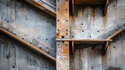Rusty Steel Formwork for Concrete with Visible Construction Marks
