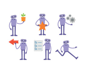 humanoid robot in various poses set vector illustration