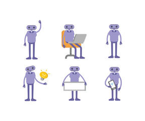 humanoid robot in various poses set vector illustration