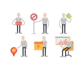 male character in various poses vector illustration