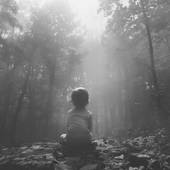 Obraz premium Low Angle Emotional Photography of Child in Misty Forest