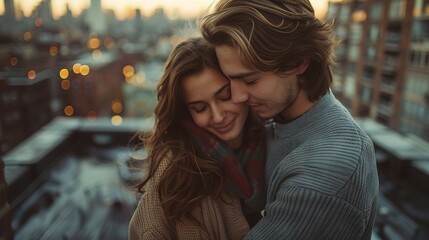High Angle Emotional Photography of Couple on Urban Rooftop

