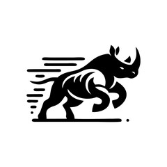 Rhino vector logo stock. Vector illustration of a silhouette of a rhino standing on isolated white background