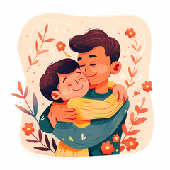 Father hugs his son cute illustration
