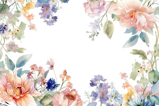 watercolor painting of a flowery border with a white background
