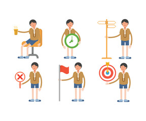 boy student characters set vector illustration