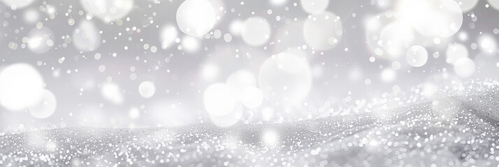 white and silver glitter background with space for text, white and grey glitter bokeh . white bokeh blur circle variety Dreamy soft focus wallpaper backdrop,Christmas snow or anniversary banner