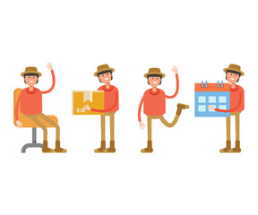 man wearing hat in various poses characters illustration