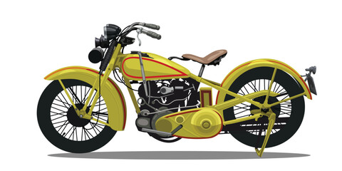 Old motorbike yellow color vector isolated on white background for background design.