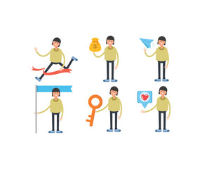 girl student in various poses characters vector illustration