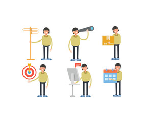 girl student in various poses characters vector illustration