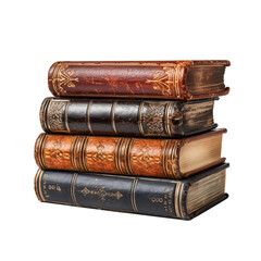 a stack of books with leather bound pages