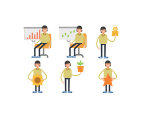 girl student in various poses characters vector illustration