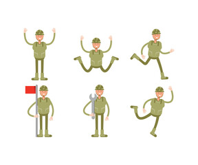 soldier characters in various poses vector set