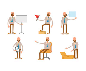 bald businessman in various poses character set illustration